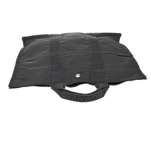 HERMES Logo Herline MM Hand Tote Bag Canvas Gray SHW Made In France 38KA972 - Picture 5 of 16